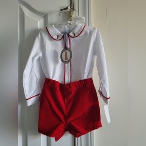 Edgehill Collection White & Red Boys' Matching Set - Shirt & Shorts